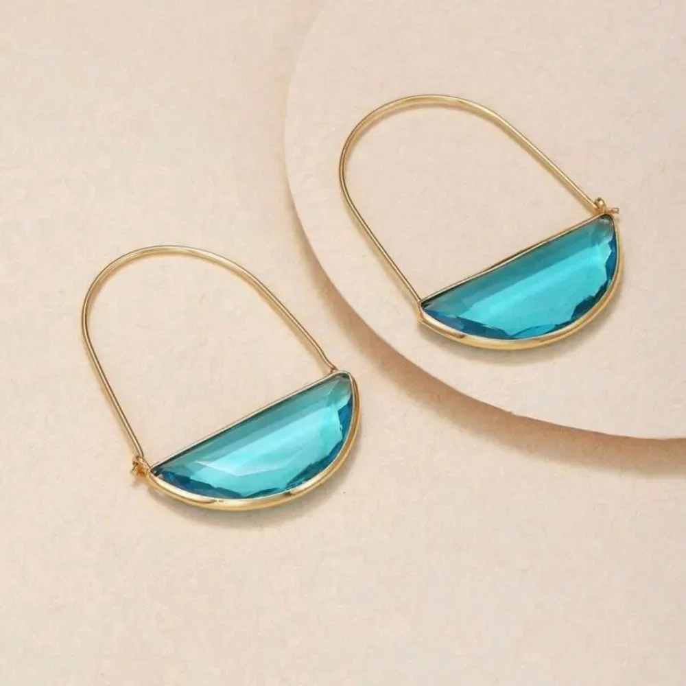 New Blue Glass Crescent Hoop Earrings Glass Dangle …